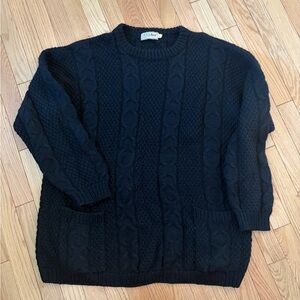 Vintage L.L. Bean Women’s Oversized Black Cable Knit Sweater